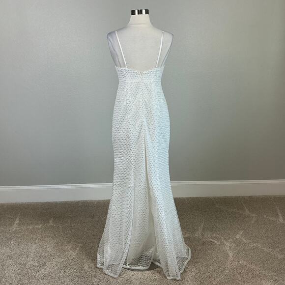 Aidan Mattox White Sequined A-Line Sleeveless Long Evening Gown Size 12 Formal - Picture 6 of 14